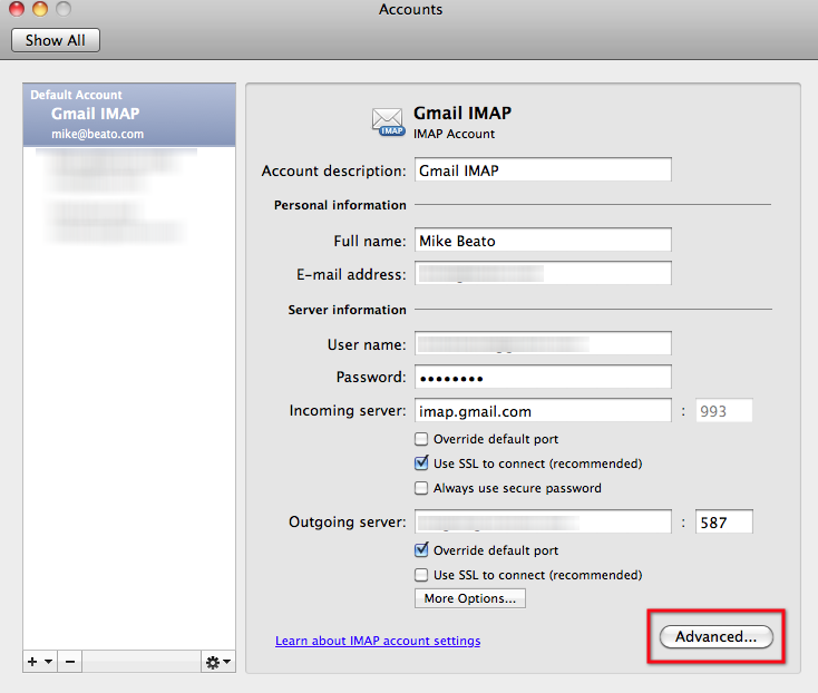 microsoft outlook for mac change from account